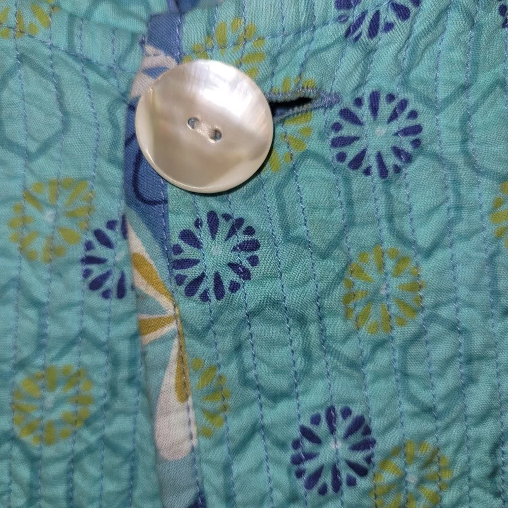 Nomadic Traders Reversible Quilted Jacket Teal Blue Floral Geometric Large - Picture 3 of 5